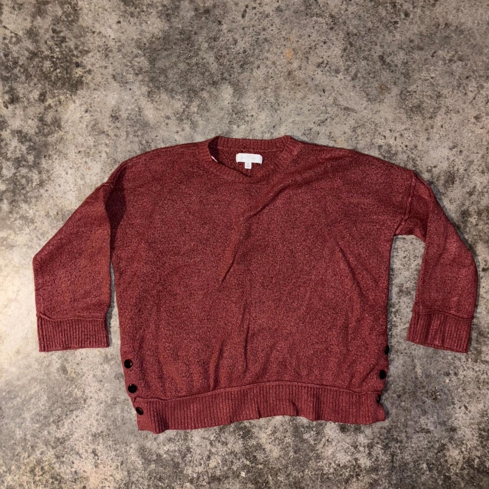 New Directions Sweater Womens Medium Maroon Long Sleeve Side Button Pullover - Picture 2 of 10